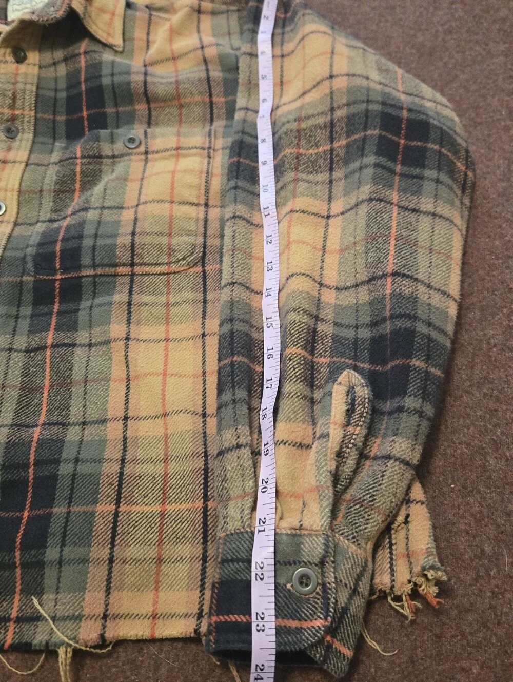 Vintage 90s Cabela's Logger Flannel Shacket Size Large Raw Hem Small Hole